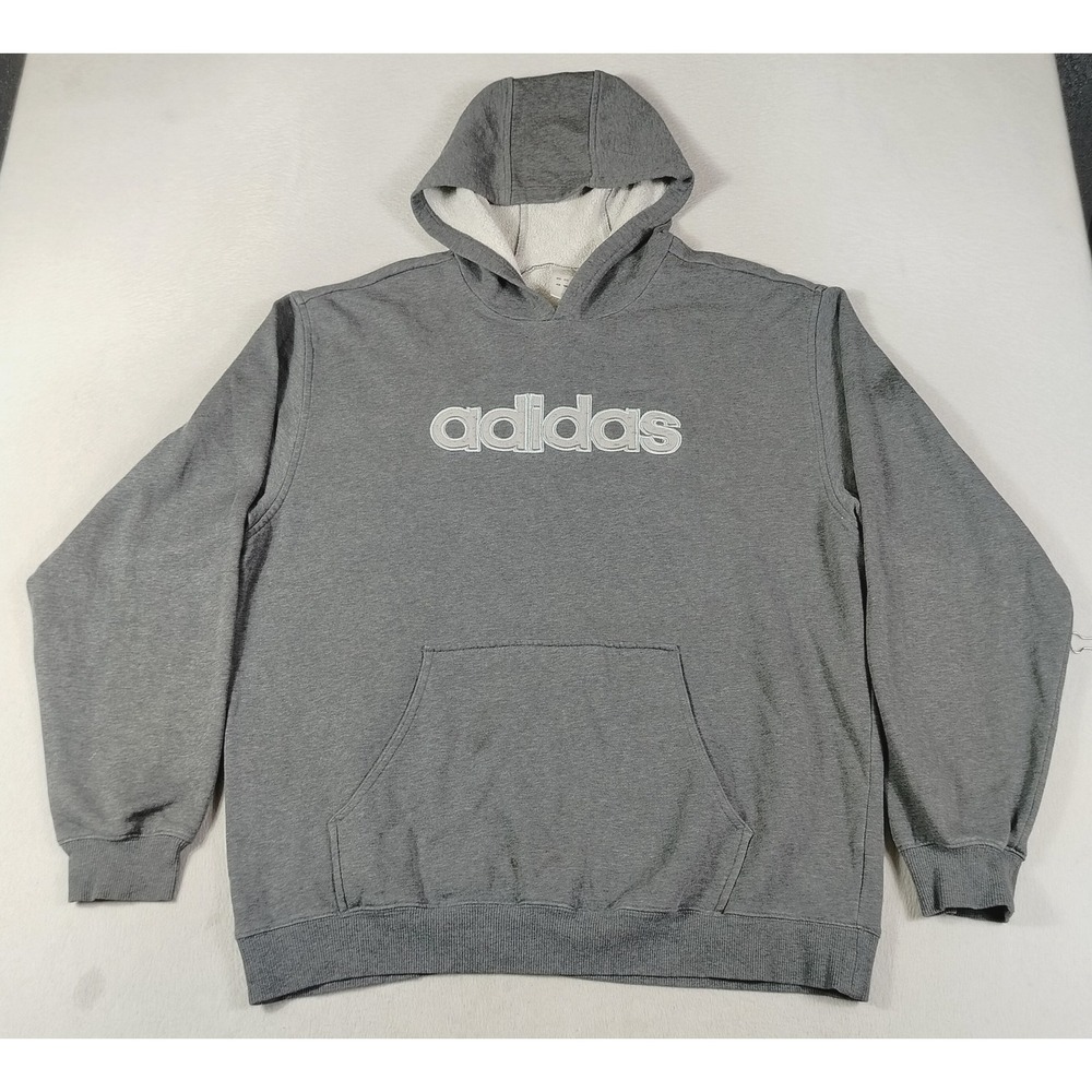 Adidas Hoodie Sweatshirt Mens XL Gray Sherpa Lined Fleece Pullover 380119